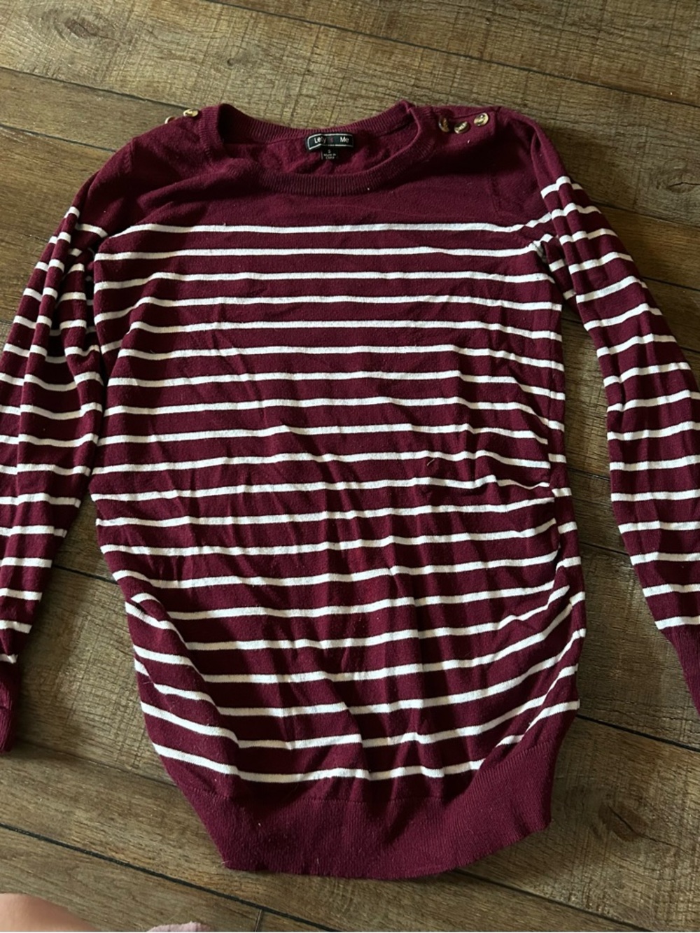 Maternity Button-Accent Burgundy and White Striped Women's Sweater